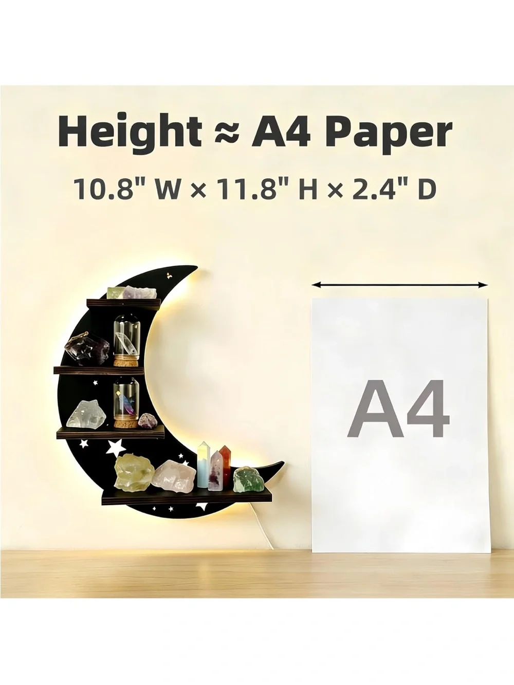 Moon Crescent Floating Wall Shelf with Backlight